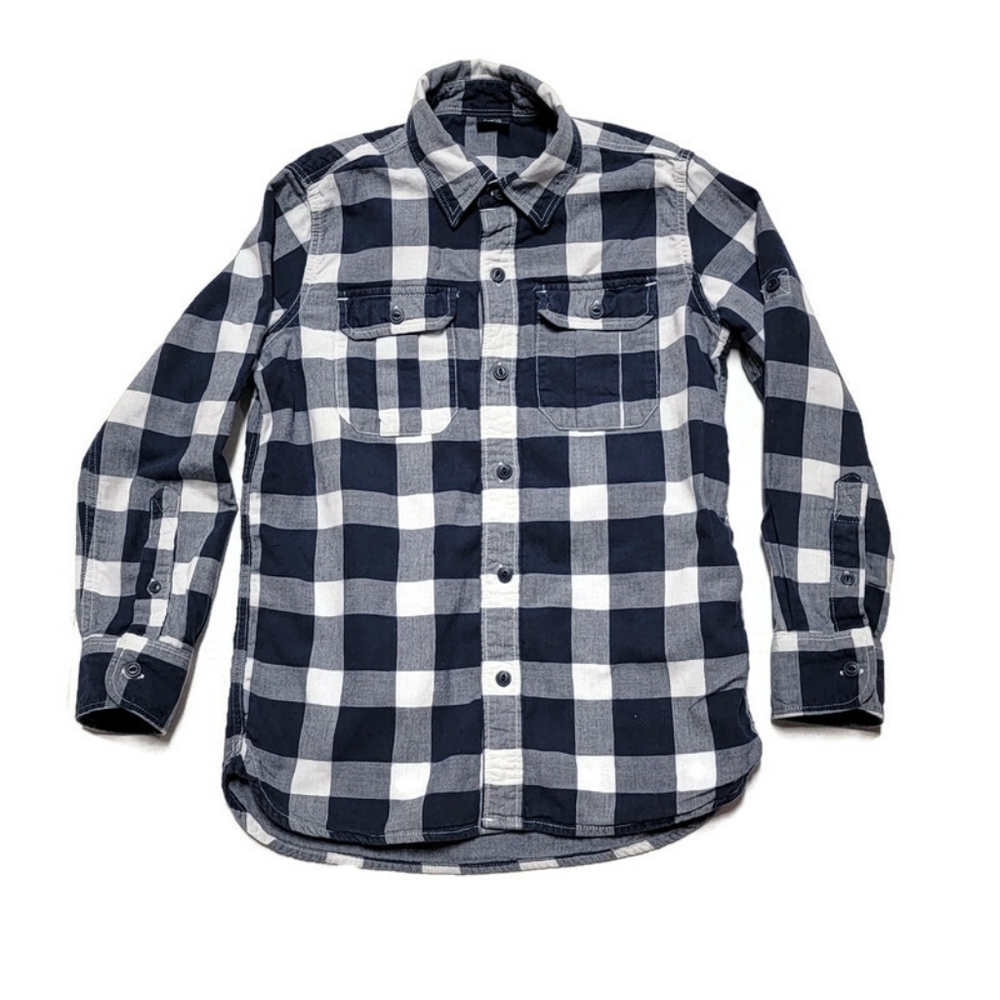 Gap Long Rollable Sleeve Button Down Shirt Boys Regular Medium (8) Blue White